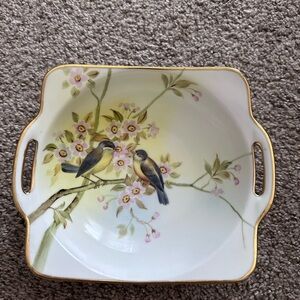 Anique Hand Painted Nippon Floral Bird Design Square Plate